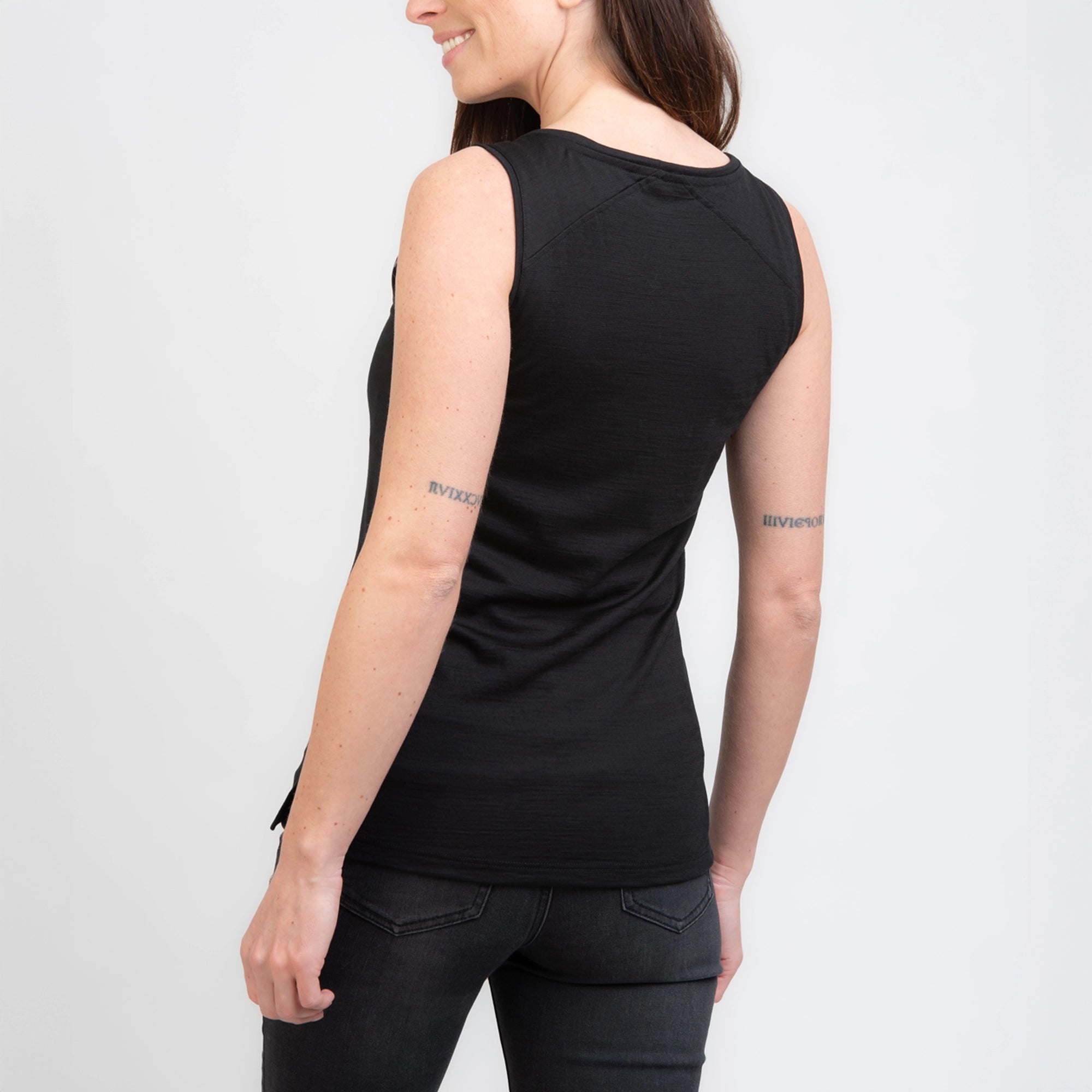 TOM FYFE Merino Damen Tank Top in Schwarz, Rückansicht TF202007 