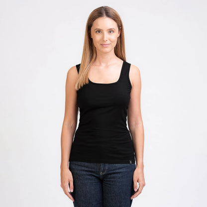 TOM FYFE Merino Damen Stretch 240 Tank Top in Schwarz, Frontansicht TF202009 