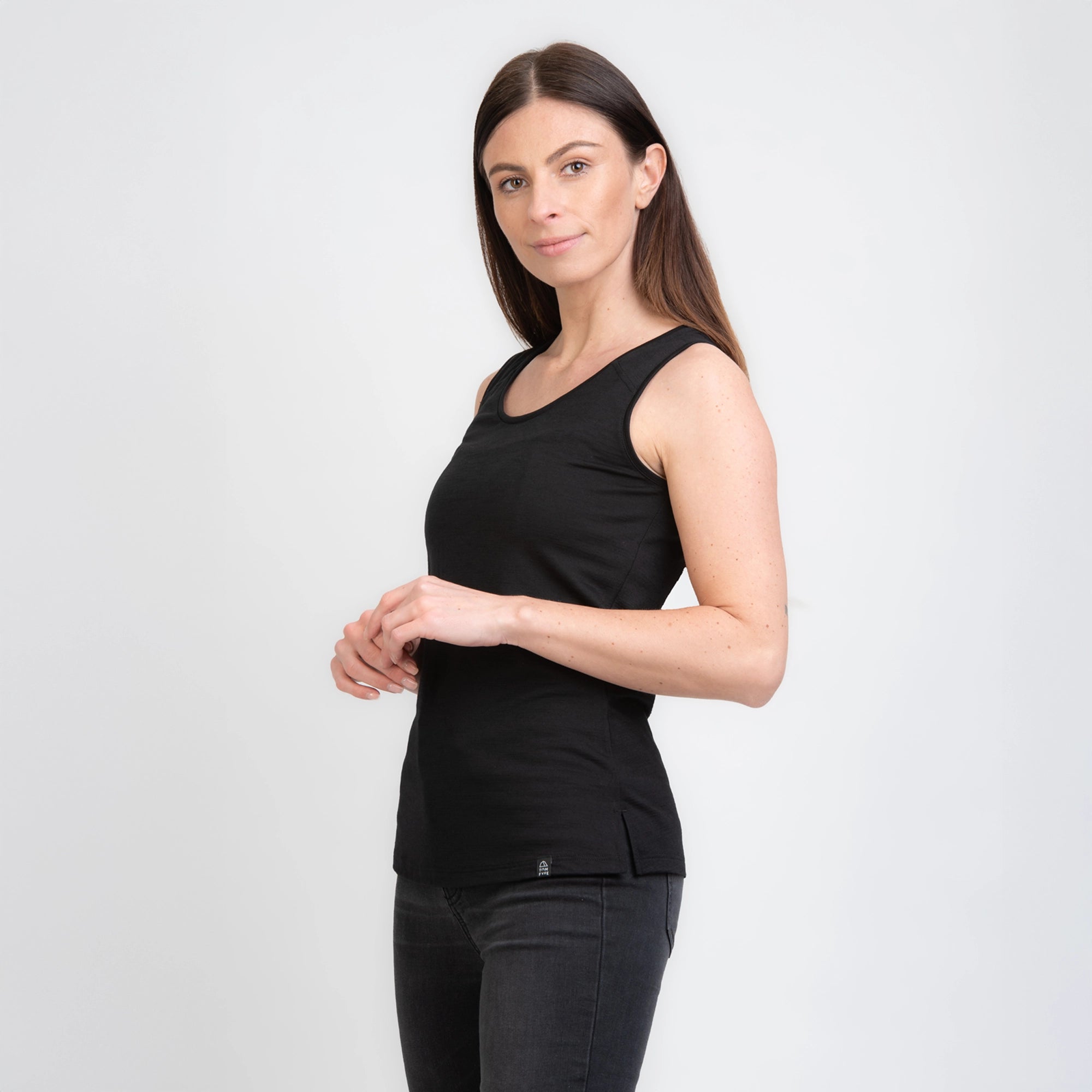 TOM FYFE Merino Damen Tank Top in Schwarz, Seitenansicht TF202007 #farbe_schwarz