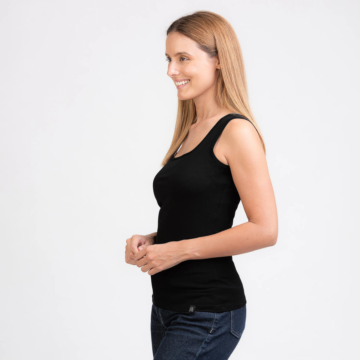 TOM FYFE Merino Damen Stretch 240 Tank Top in Schwarz, Seitenansicht TF202009 