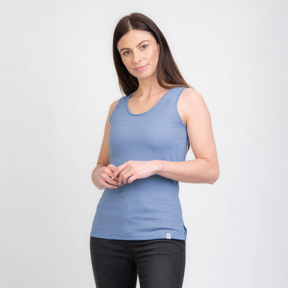 TOM FYFE Merino Damen Tank Top in Steel Blue, zweite Frontansicht TF202007 