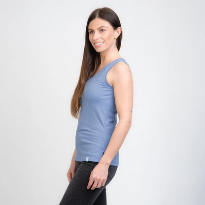 TOM FYFE Merino Damen Tank Top in Steel Blue, Seitenansicht TF202007 
