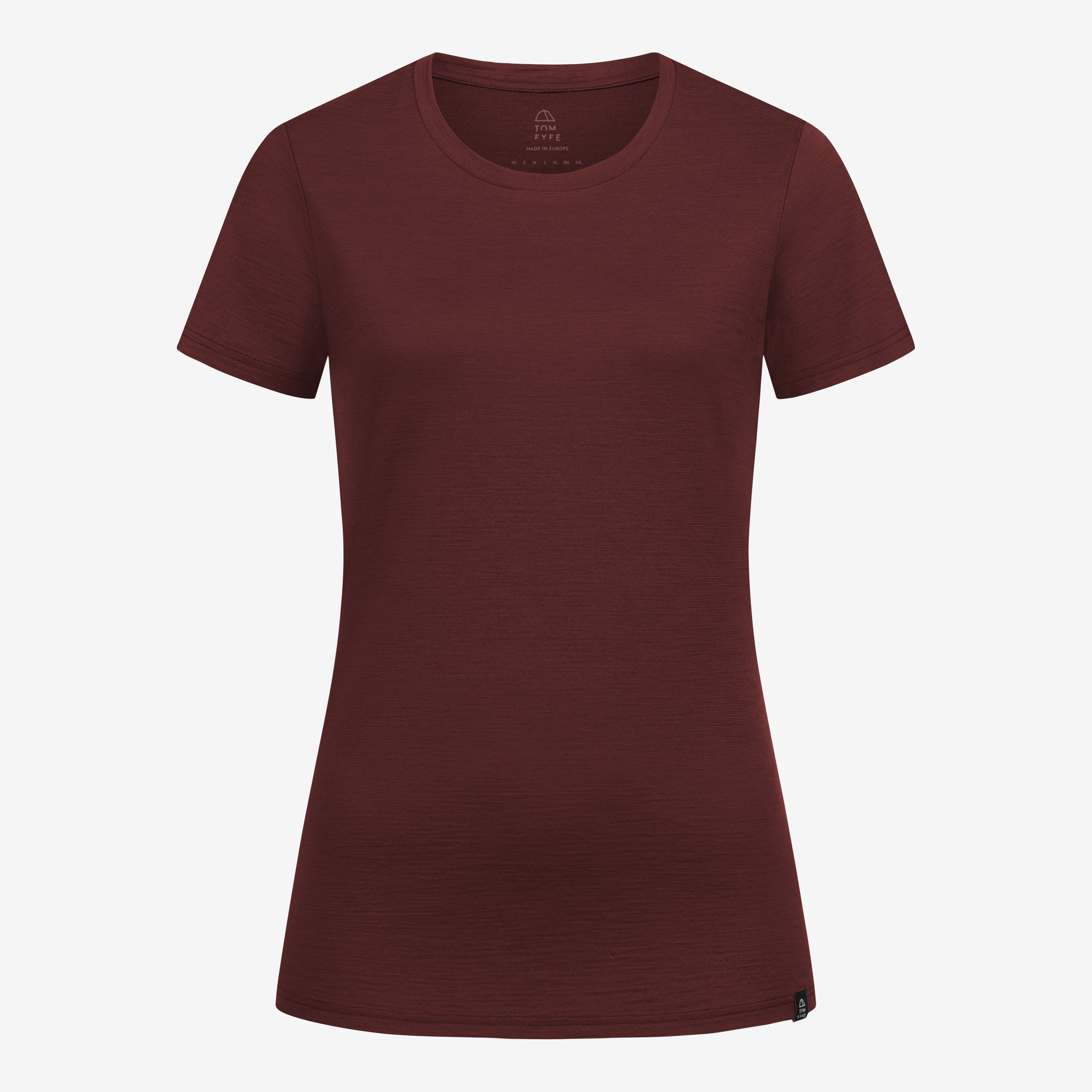 Merino Damen Shirt Frontansicht von Tom Fyfe in Burgundy 