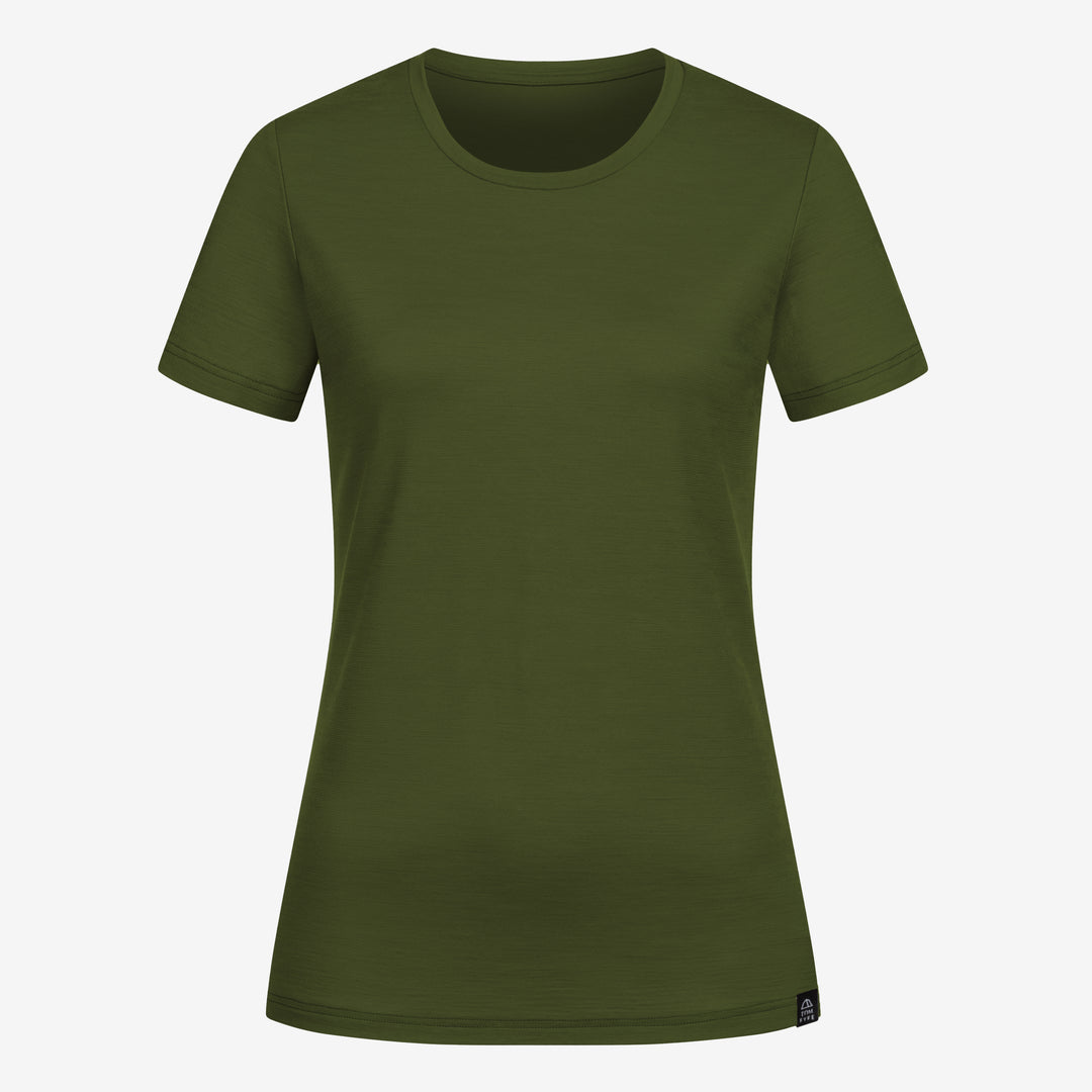 Merino Damen Shirt Frontansicht von Tom Fyfe in Waldgruen #farbe_waldgruen