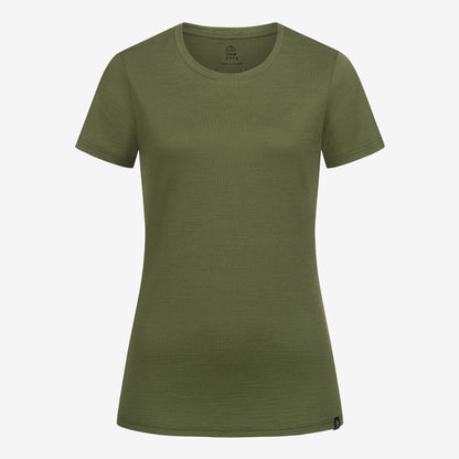 Merino Damen Shirt Frontansicht von Tom Fyfe in Waldgruen 