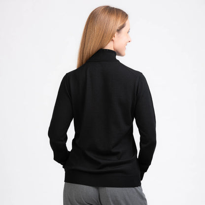 TOM FYFE Merino Damen Turtleneck-Pullover in Schwarz Rückenansicht 