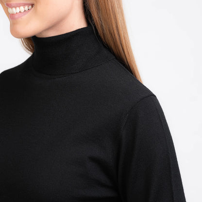 TOM FYFE Merino Damen Turtleneck-Pullover in Schwarz Kragen 