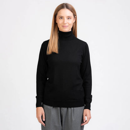 TOM FYFE Merino Damen Turtleneck-Pullover in Schwarz Frontansicht 