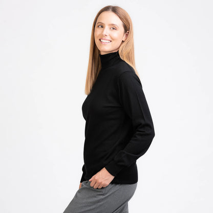 TOM FYFE Merino Damen Turtleneck-Pullover in Schwarz Seitenansicht 