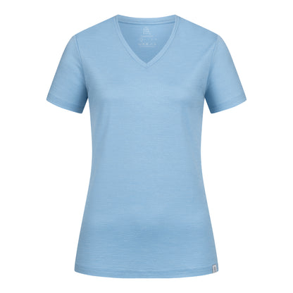 Merino Damen Shirt mit V-Ausschnitt von Tom Fyfe in Steelblue Frontansicht 