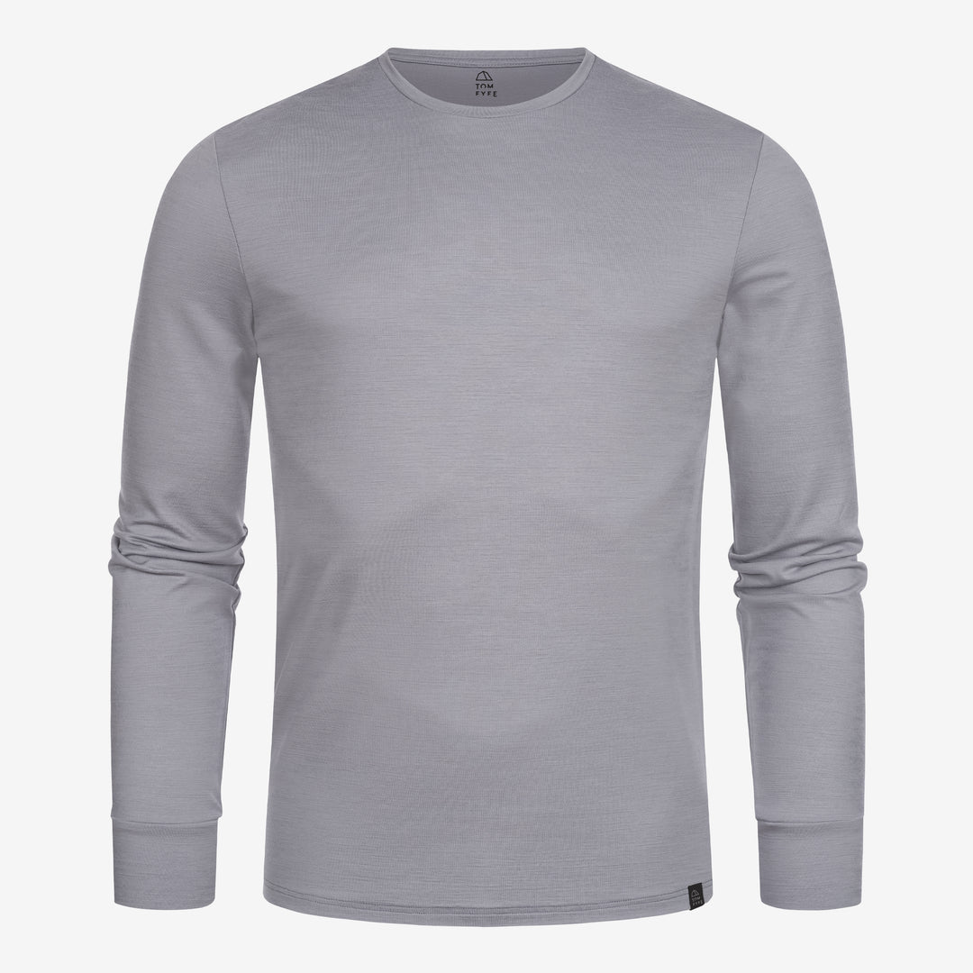 Merino Herren Langarmshirt Frontansicht von Tom Fyfe in Hellgrau #farbe_hellgrau