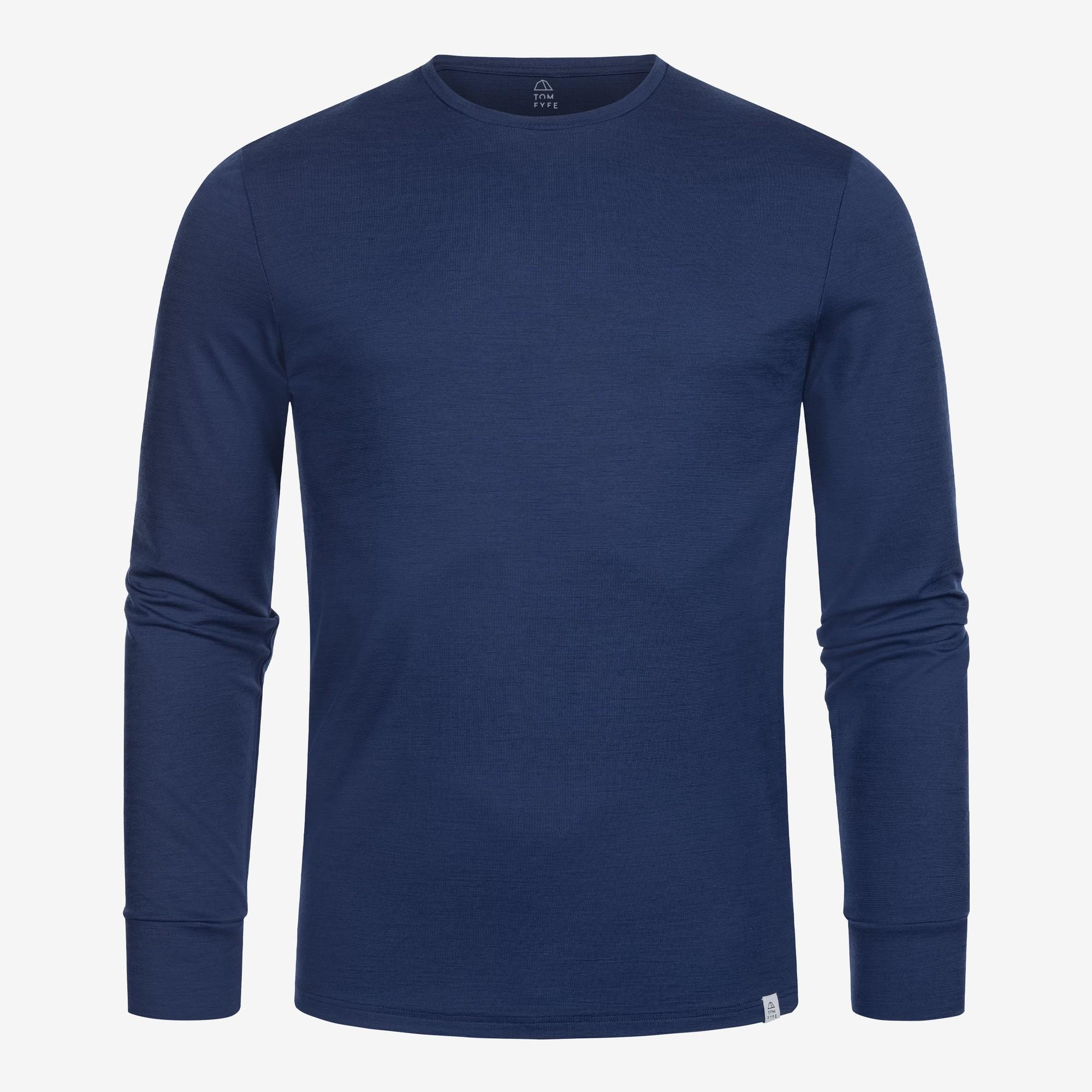 Merino Herren Langarmshirt Frontansicht von Tom Fyfe in Marine 