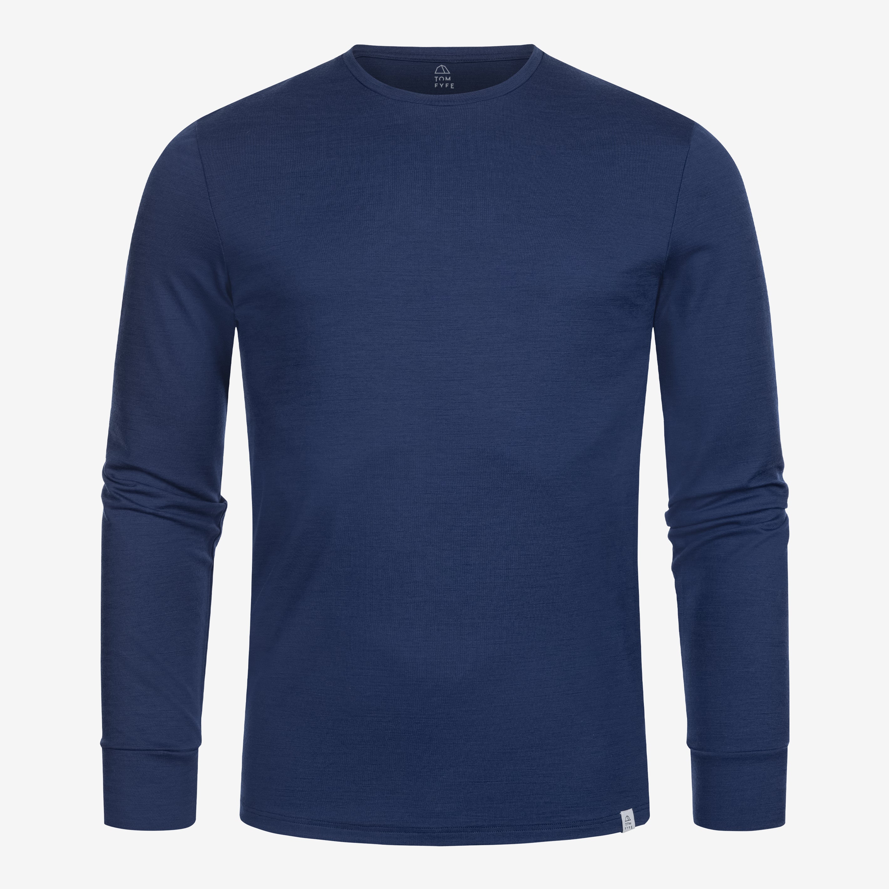 Merino Herren Langarmshirt Frontansicht von Tom Fyfe in Marine 