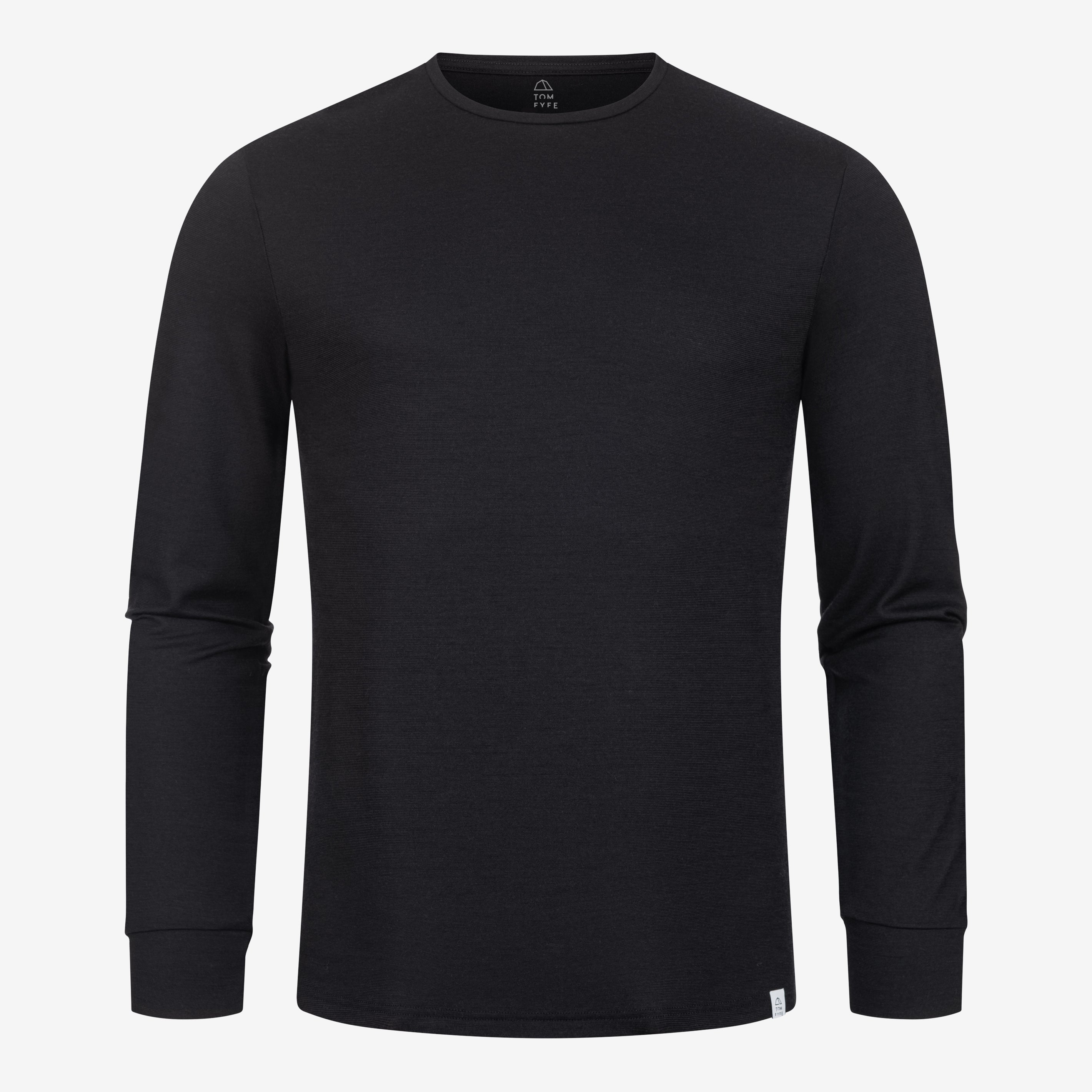 Merino Herren Langarmshirt Frontansicht von Tom Fyfe in Schwarz 