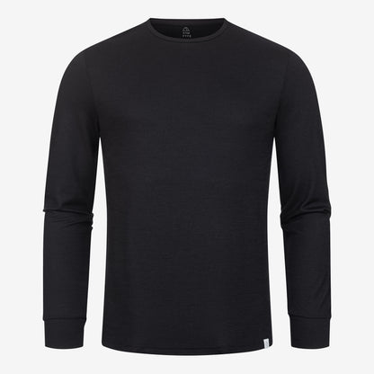 Merino Herren Langarmshirt Frontansicht von Tom Fyfe in Schwarz 