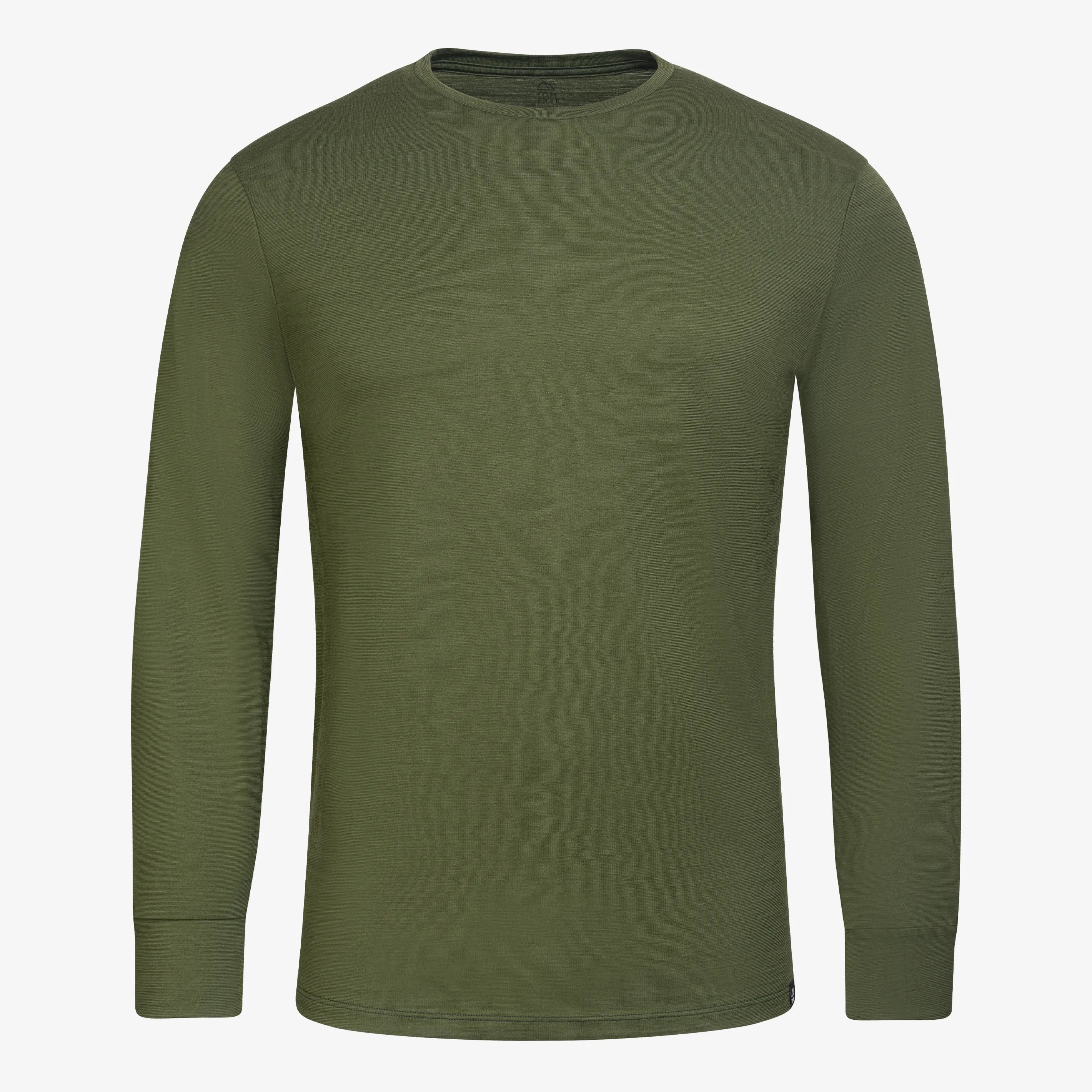Merino Herren Langarmshirt Frontansicht von TOM FYFE in Waldgrün 