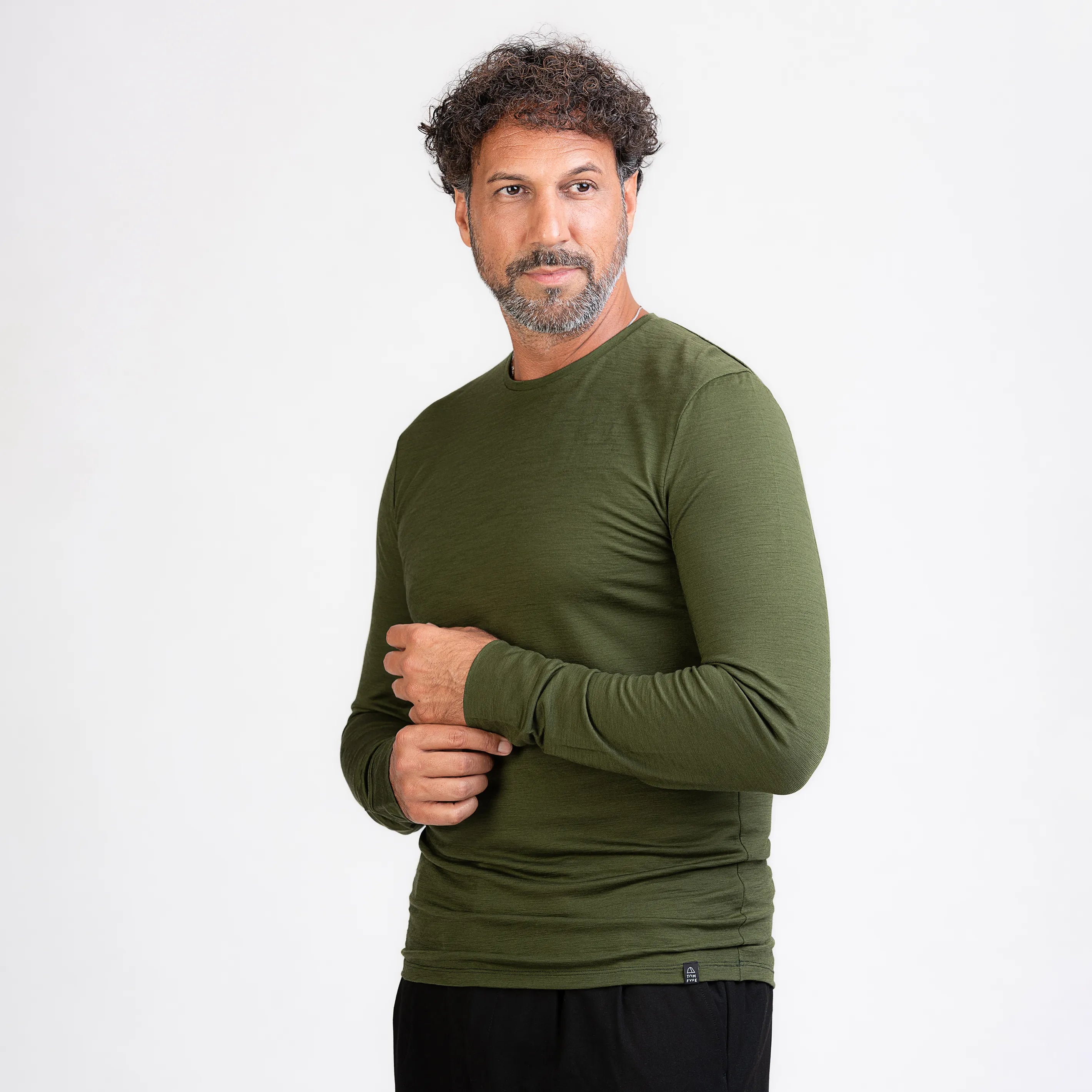 TOM FYFE Merino Herren Langarmshirt in Waldgrün, Seitenansicht 