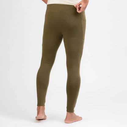 Merino Herren Stretch 240 Leggings Rückansicht von TOM FYFE in Deep Olive TF323203 
