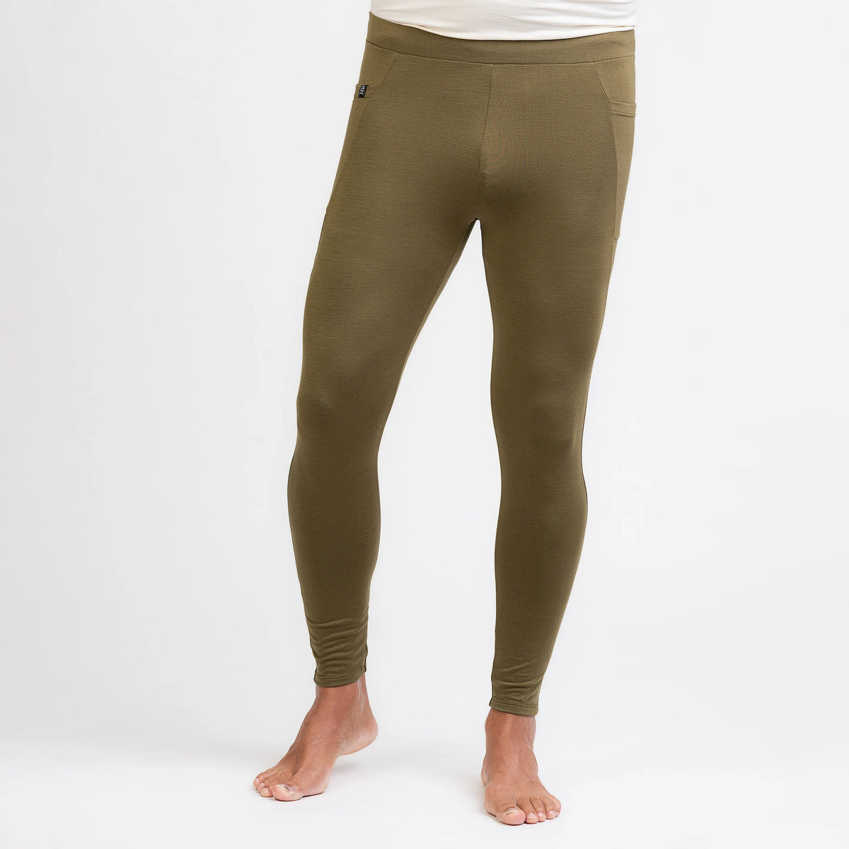 Merino Herren Stretch 240 Leggings Frontansicht von TOM FYFE in Deep Olive TF323203 