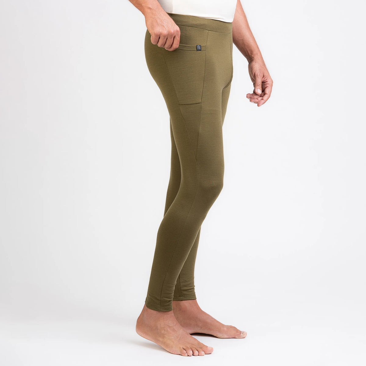 Merino Herren Stretch 240 Leggings Seitenansicht von TOM FYFE in Deep Olive TF323203 