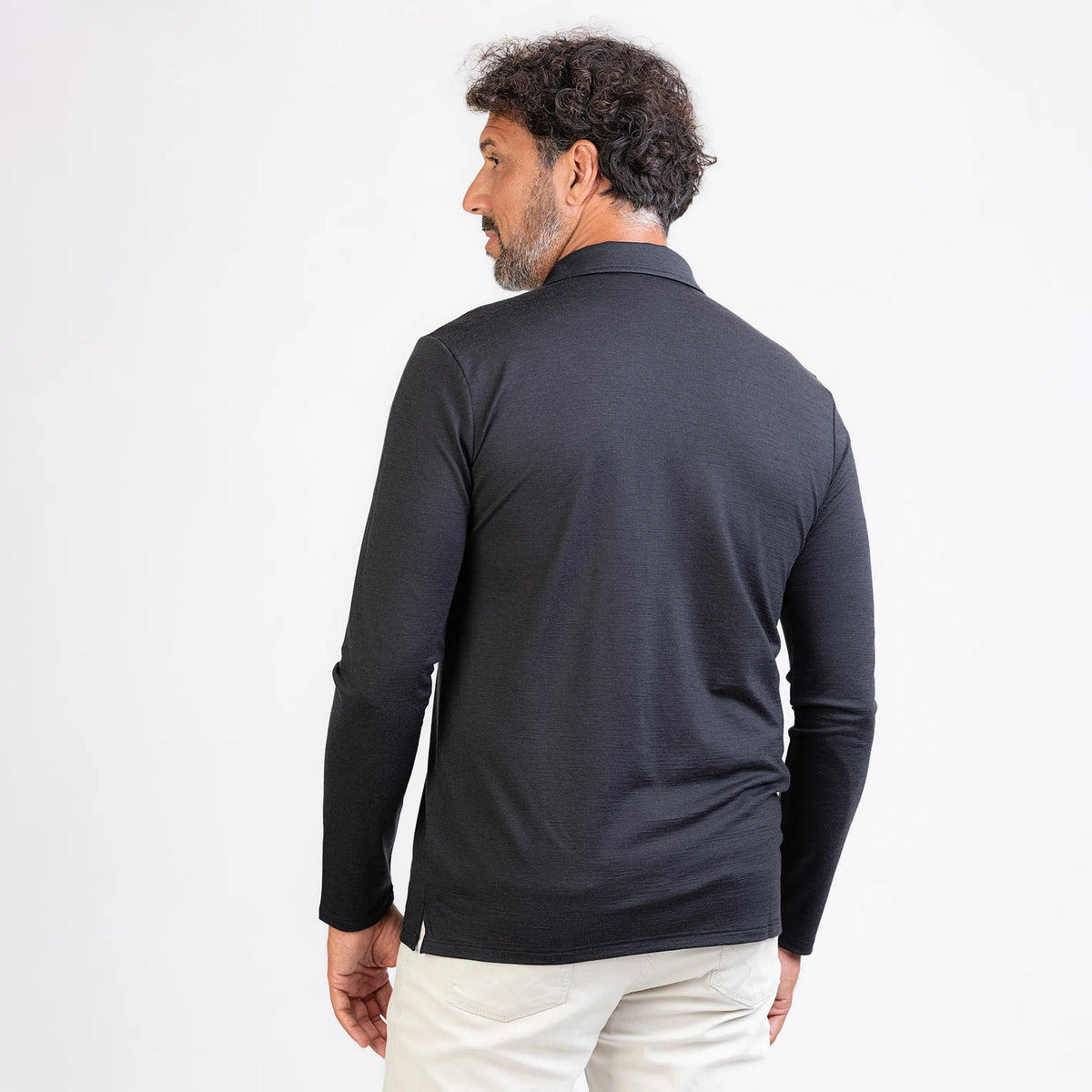 Merino Langarm Poloshirt Herren Rückenansicht von TOM FYFE in Anthrazit 