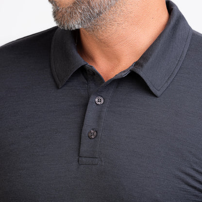 Merino Langarm Poloshirt Herren Knopfleiste von TOM FYFE in Anthrazit 