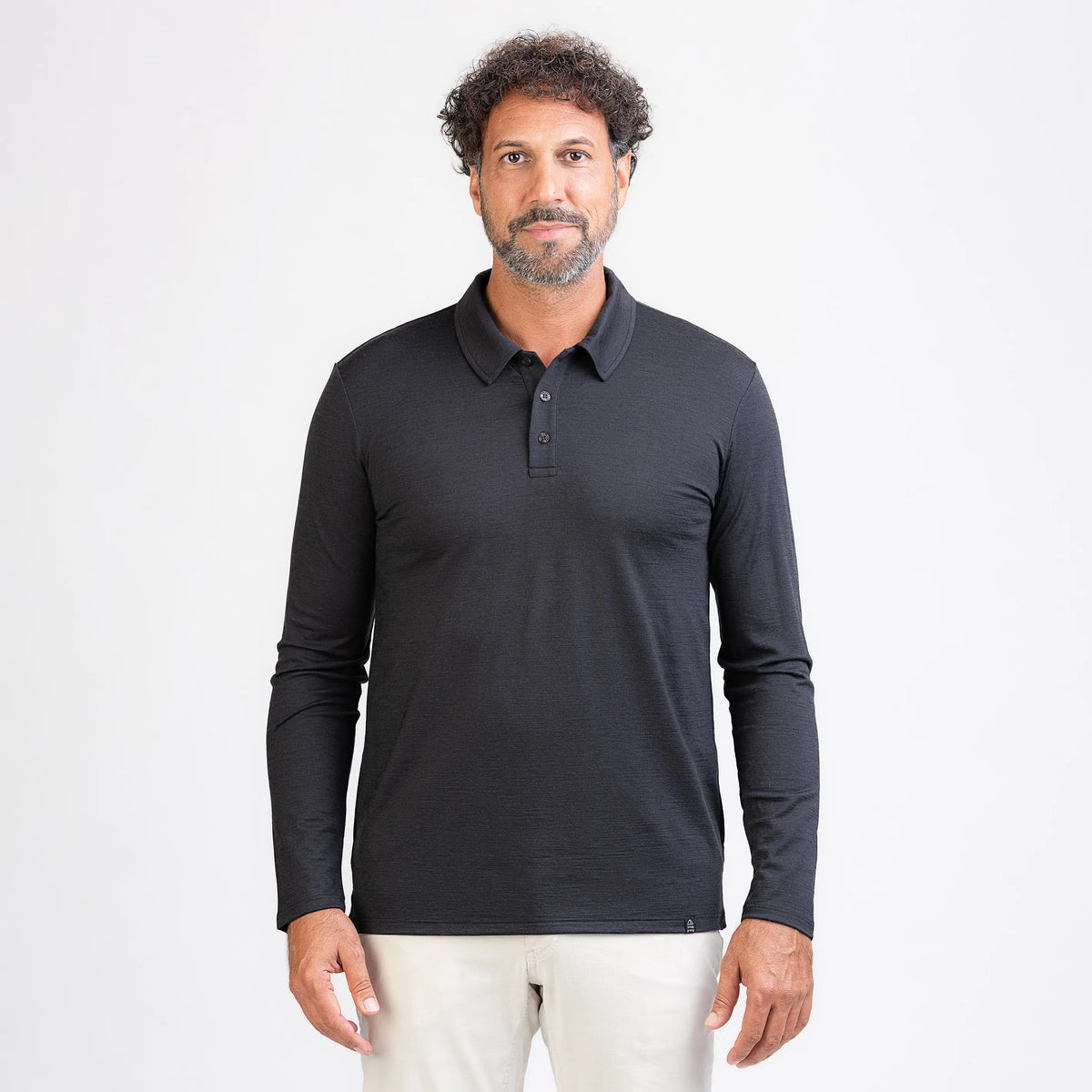 Merino Langarm Poloshirt Herren Frontansicht von TOM FYFE in Anthrazit 