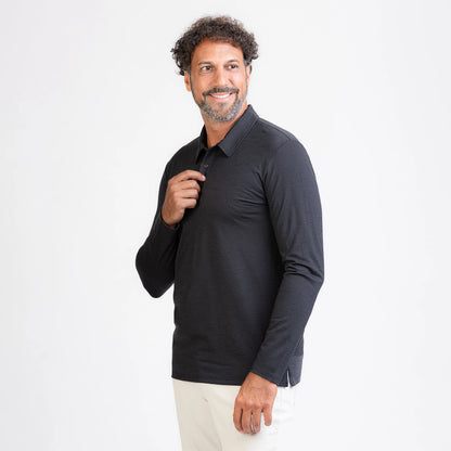 Merino Langarm Poloshirt Herren Seitenansicht von TOM FYFE in Anthrazit 