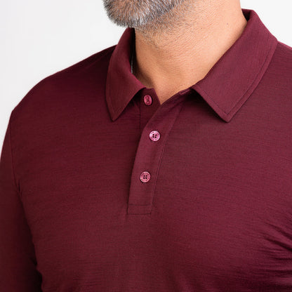 Merino Langarm Poloshirt Herren Knopfleiste von TOM FYFE in Burgundy 