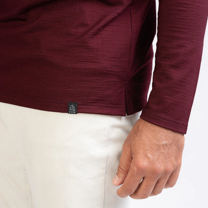 Merino Langarm Poloshirt Herren Label von TOM FYFE in Burgundy 