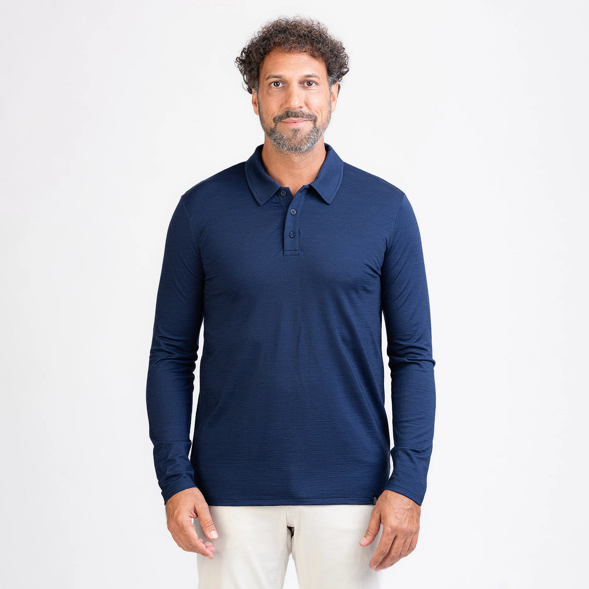 Merino Langarm Poloshirt Herren Frontansichtvon TOM FYFE in Marine 