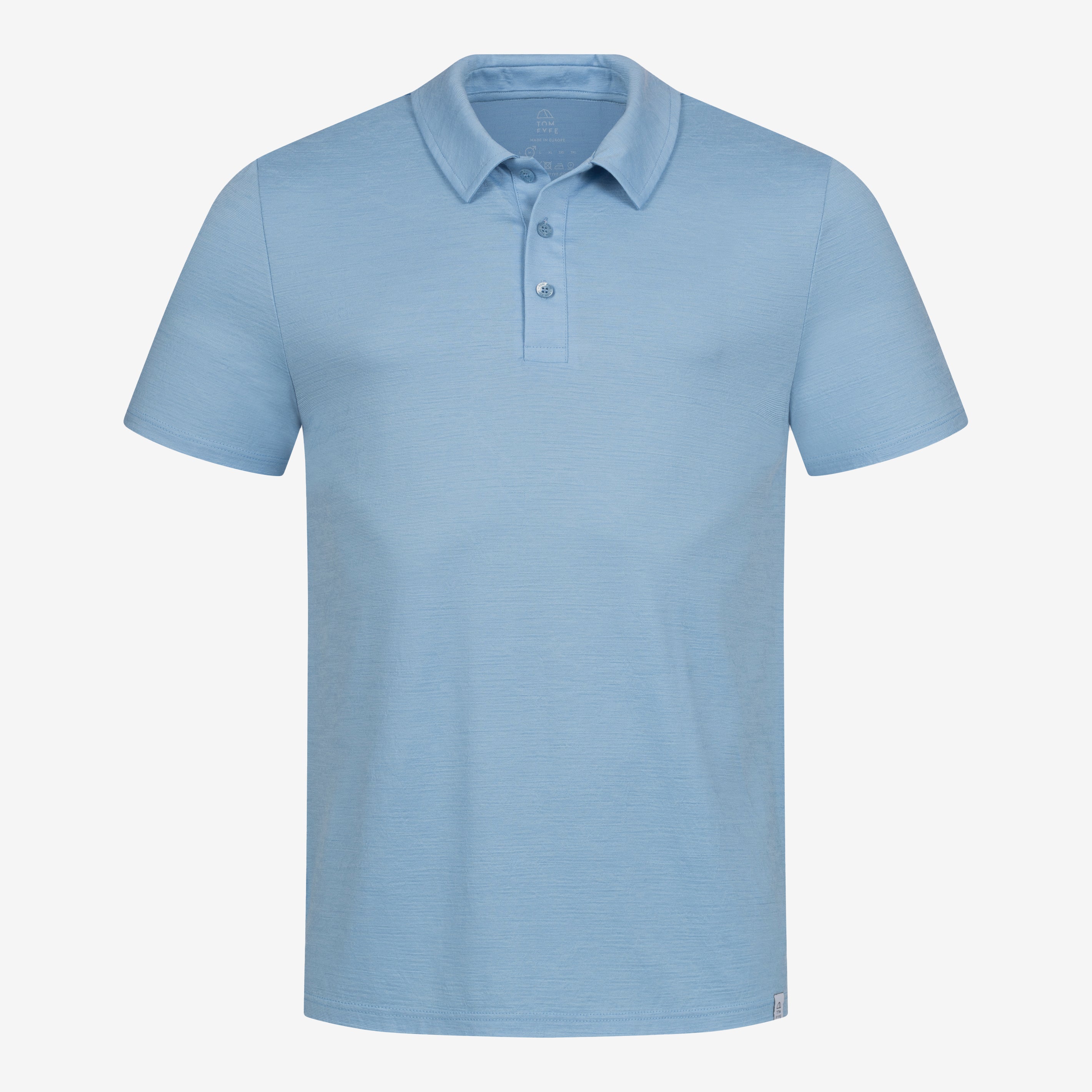Merino Polo Herren Frontansicht von TOM FYFE in Steelblue #farbe_steel-blue