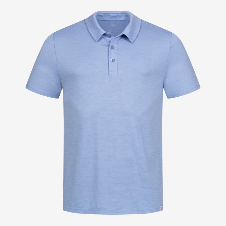 Merino Polo Herren Frontansicht von TOM FYFE in Steelblue #farbe_steelblue