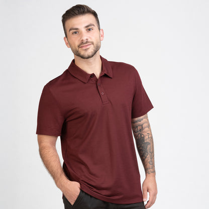 Tom Fyfe Merino Herren Poloshirt in Burgundy, Vorderansicht 