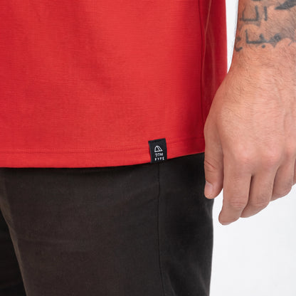 Merino T-Shirt Regular Fit Herren Labelansicht von TOM FYFE in Coral Red 