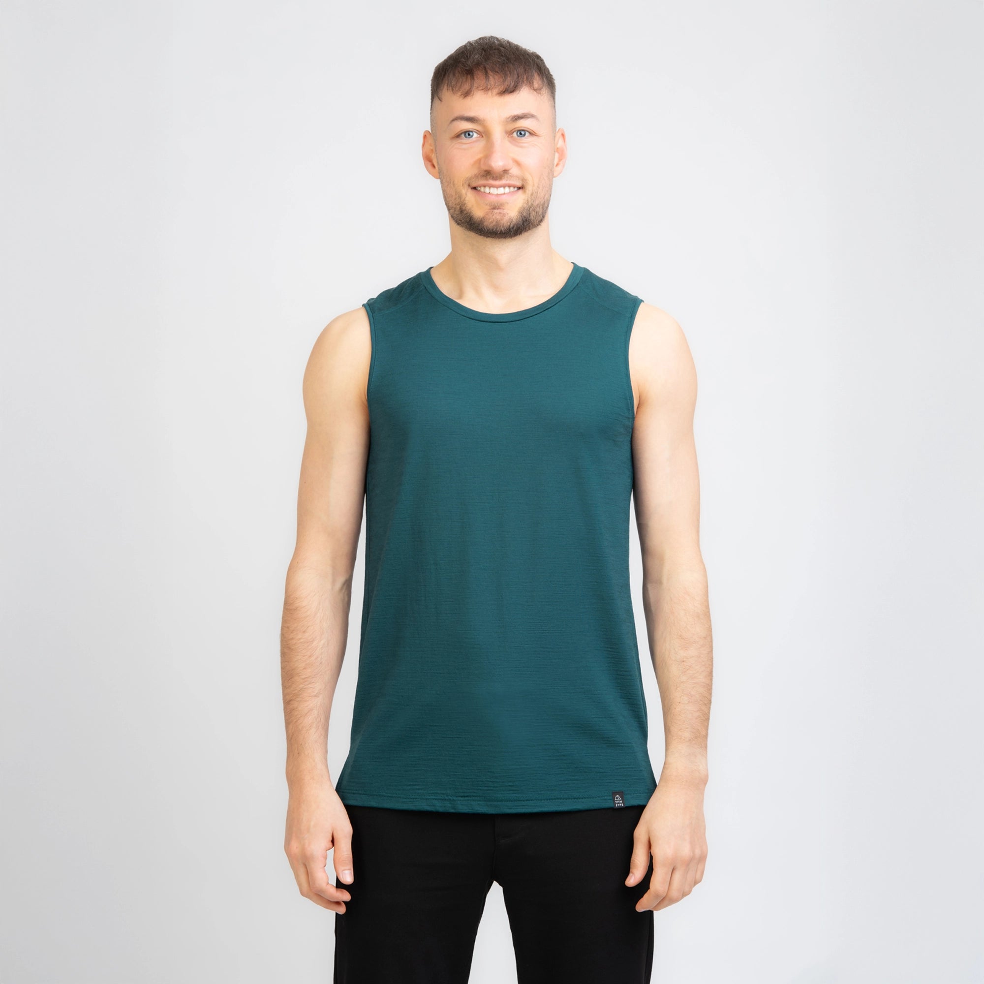 TOM FYFE Merino Herren Tank Top in Deep Teal, Frontansicht TF101007 