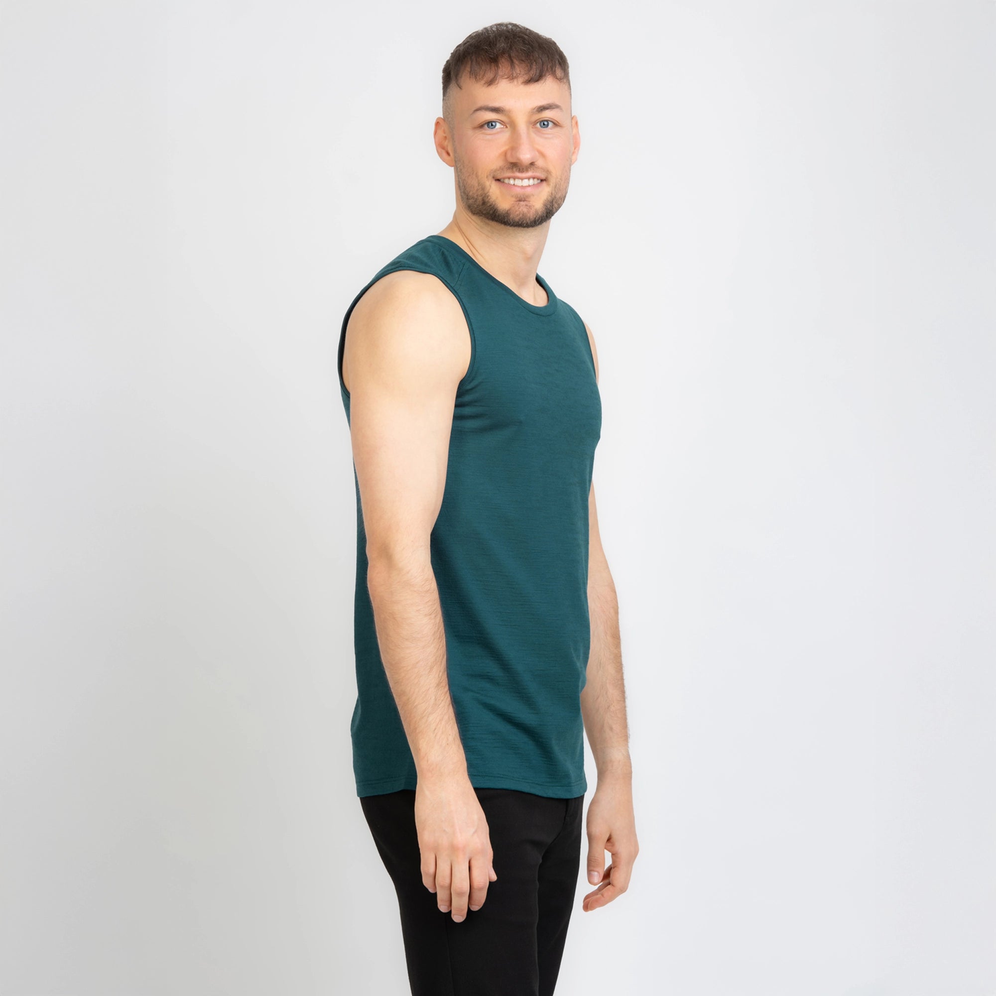 TOM FYFE Merino Herren Tank Top in Deep Teal, Seitenansicht TF101007 