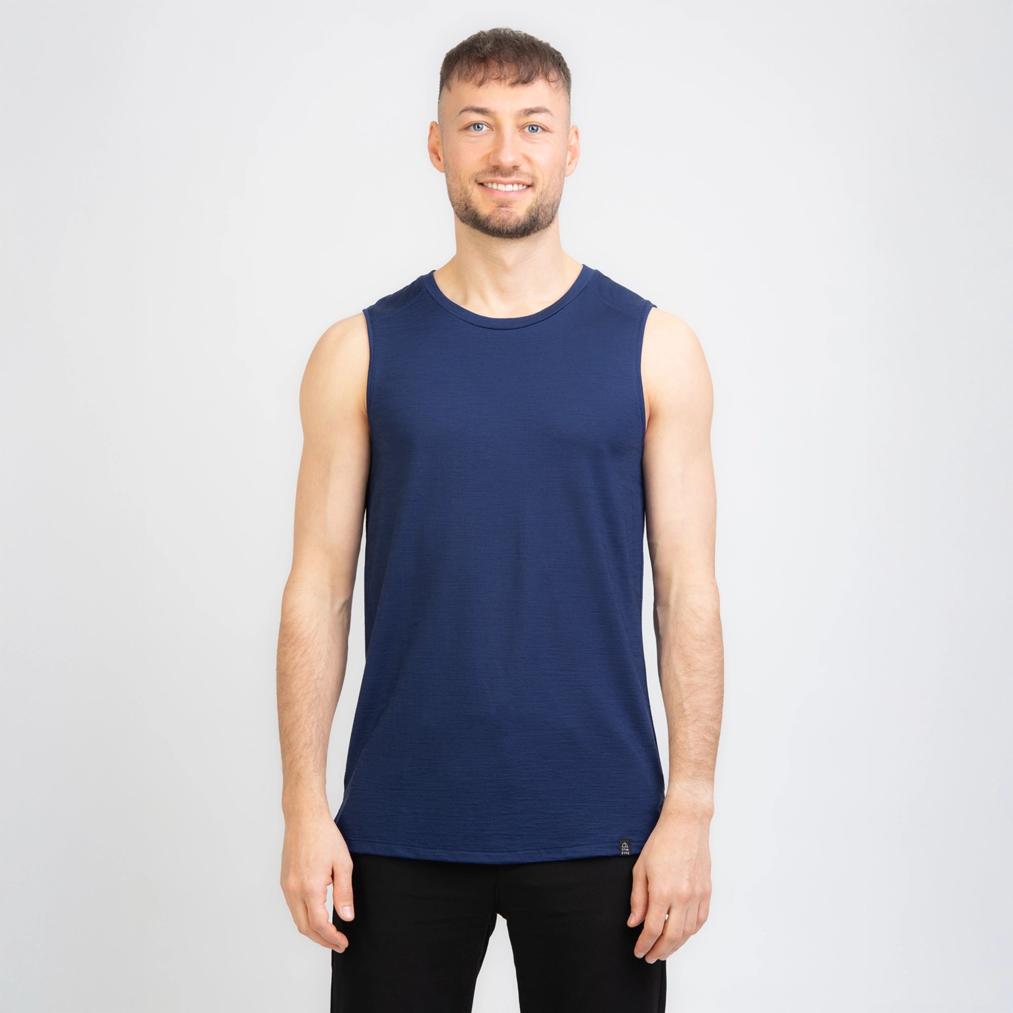 TOM FYFE Merino Herren Tank Top in Marine, Frontansicht TF101007 #farbe_marine