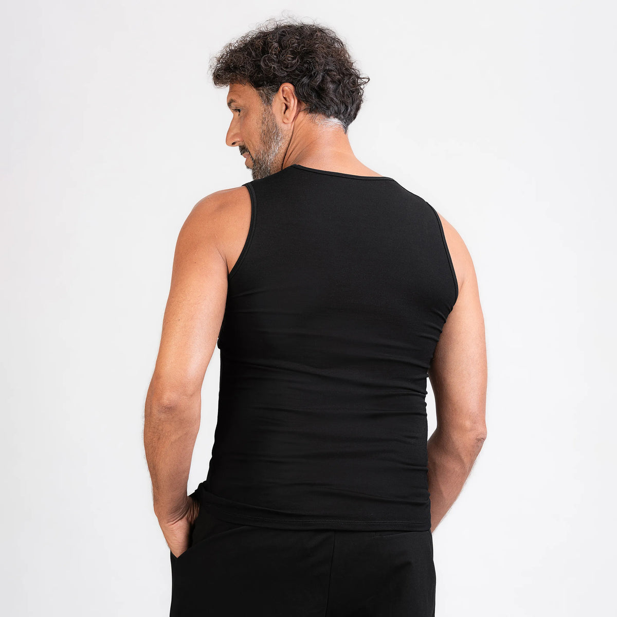 TOM FYFE Merino Herrren Stretch 240 Tank Top in Schwarz, Rückansicht TF101009 