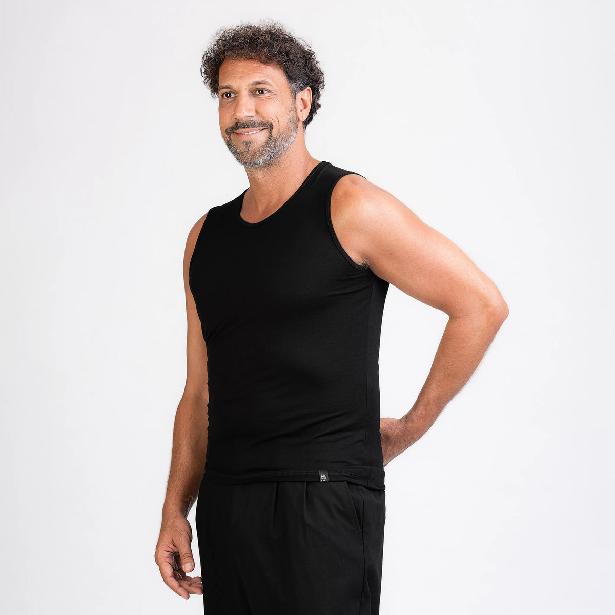 TOM FYFE Merino Herrren Stretch 240 Tank Top in Schwarz, Seitenansicht TF101009 