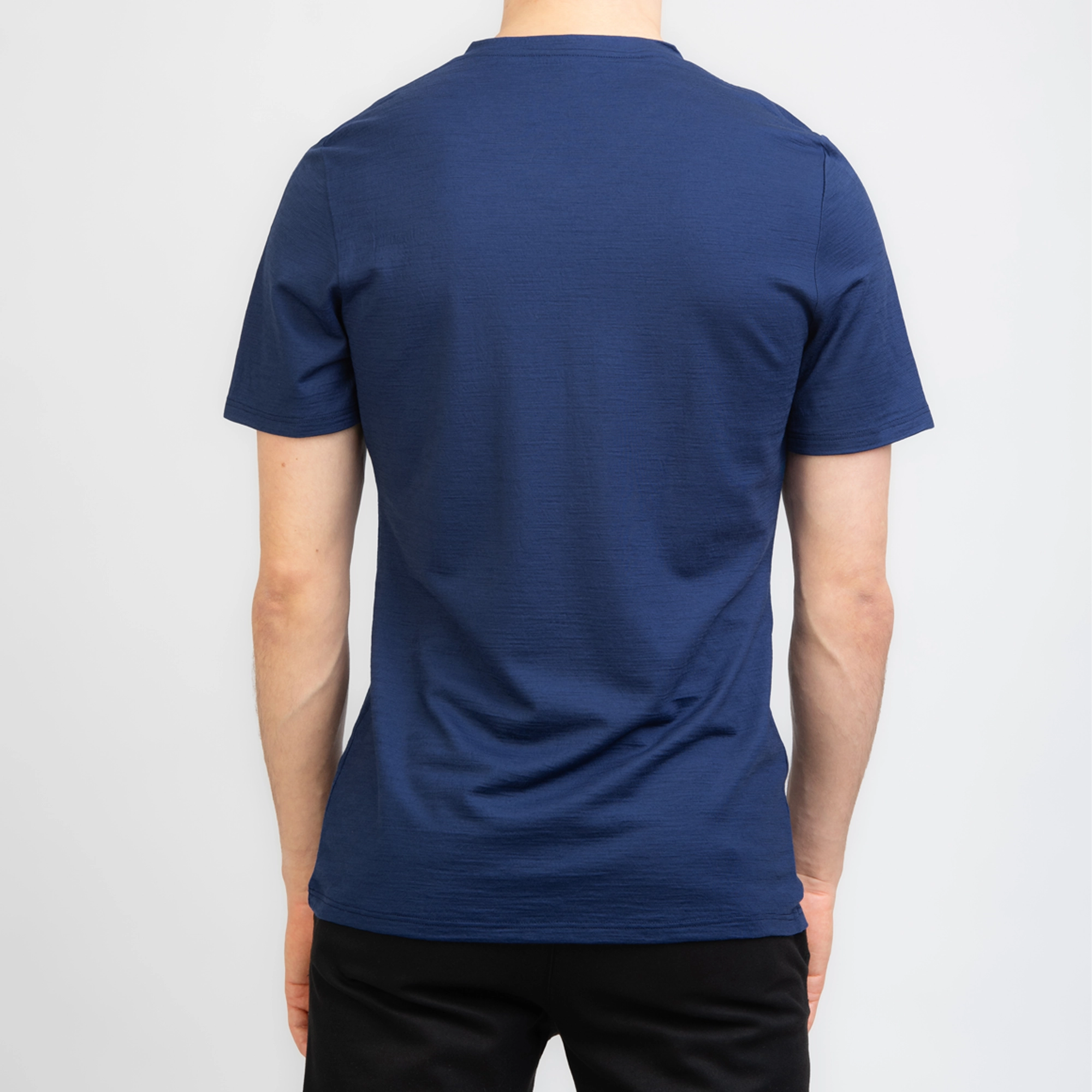 Merino Herren Shirt mit V-Ausschnitt Rueckenansicht von TOM FYFE in Marine 