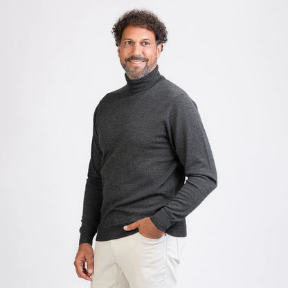 TOM FYFE Merino Herren Turtleneck-Pullover in Dark Gray Melange Seitenansicht 