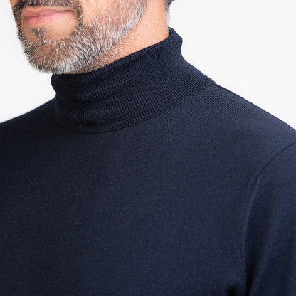 TOM FYFE Merino Herren Turtleneck-Pullover in Dark Navy Kragen 