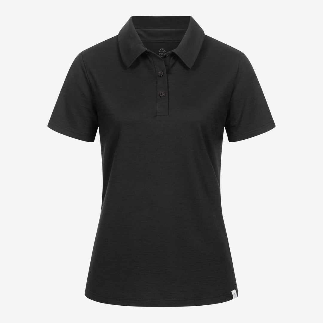 Merino Polo Damen Frontansicht von TOM FYFE in Schwarz #farbe_schwarz