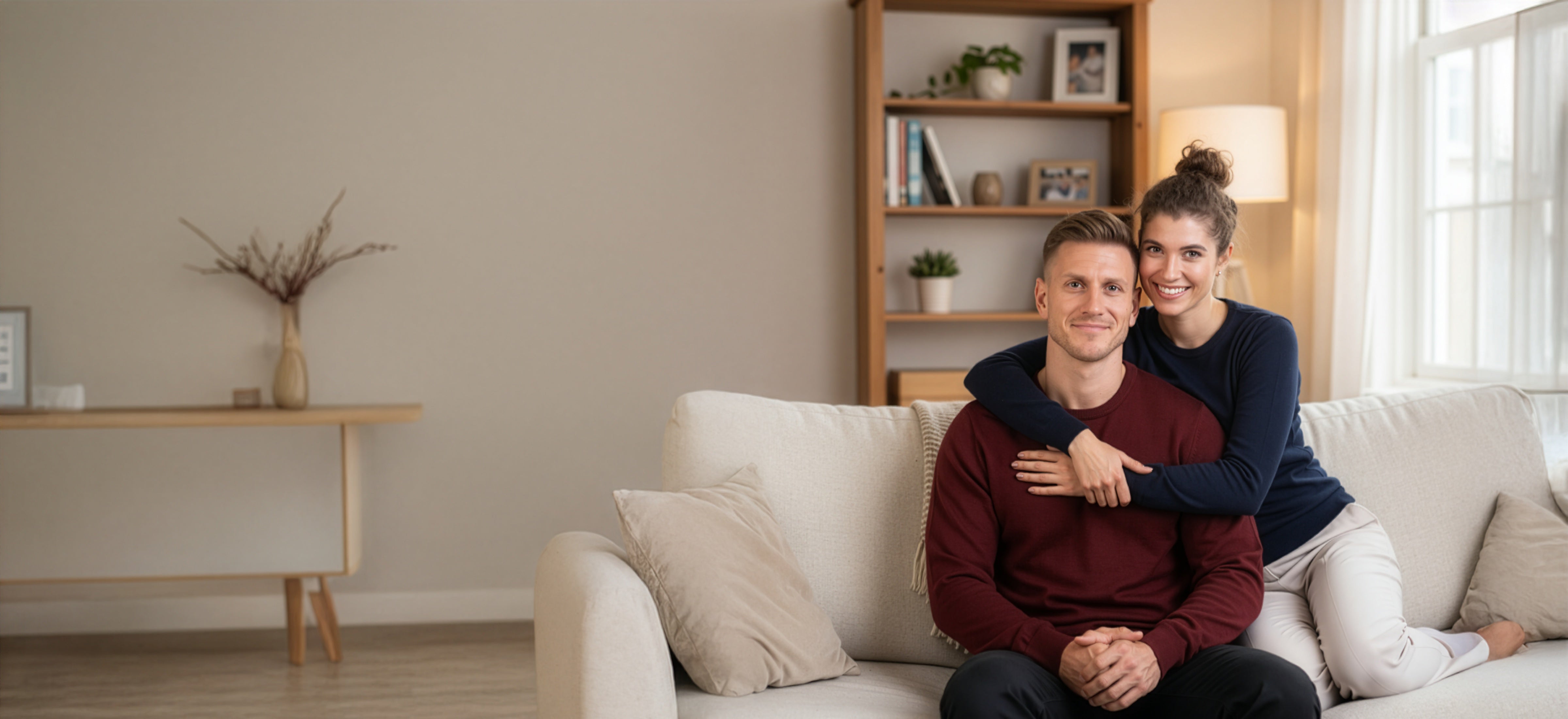 Paar in TOM FYFE Merino-Pullovern aus nachhaltiger neuseeländischer Wolle – hochwertige Mode für Herbst und Winter.