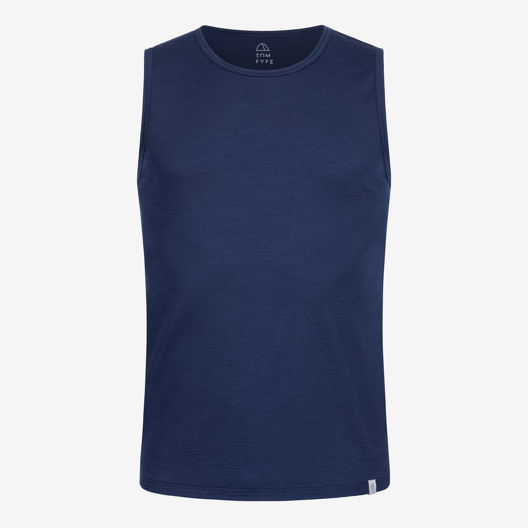 Merino Herren Tank-Top Frontansicht von Tom Fyfe in Marine #farbe_marine