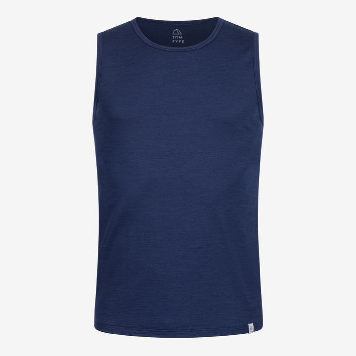 Merino Herren Tank-Top Frontansicht von Tom Fyfe in Marine #farbe_marine