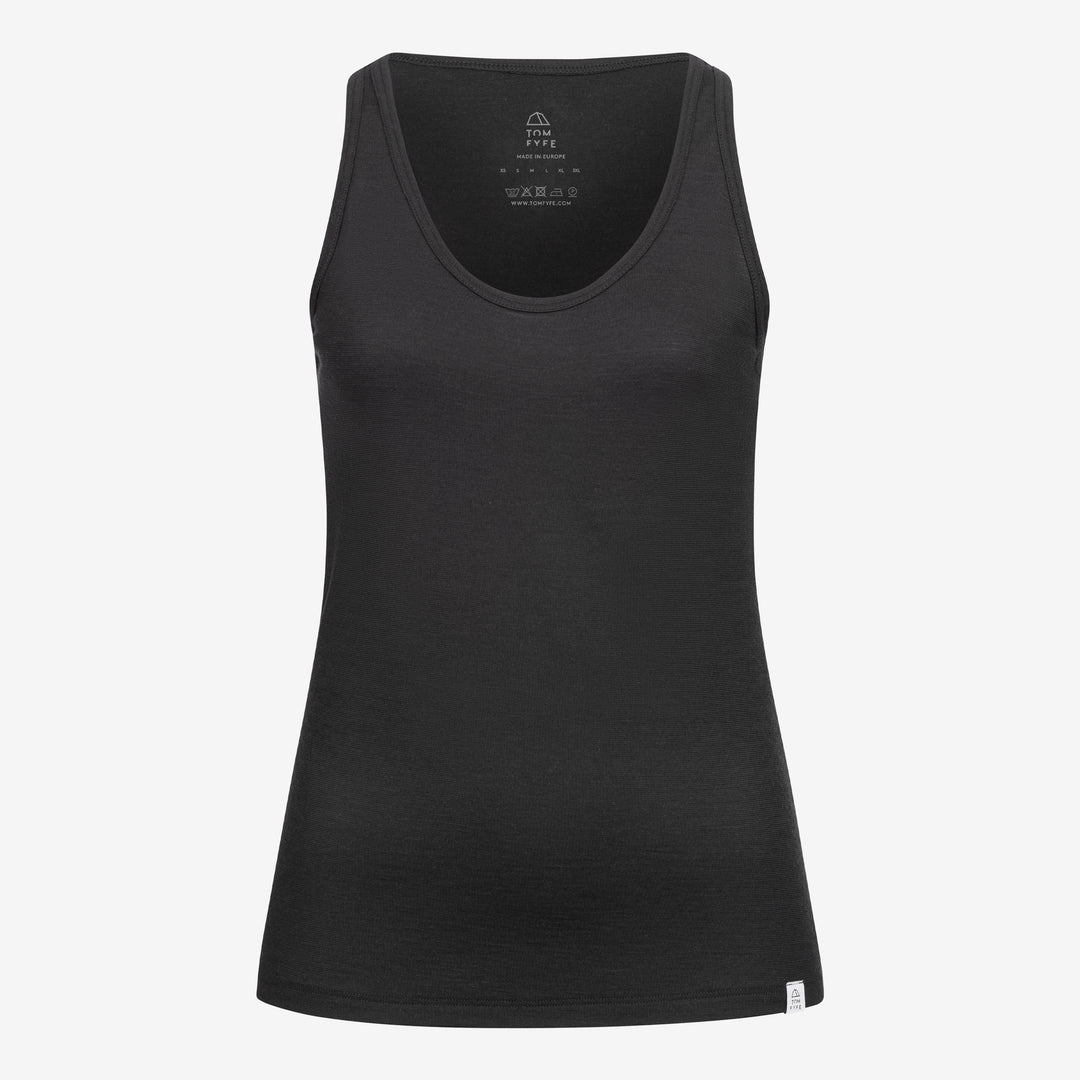 Merino Damen Tank-Top Frontansicht von Tom Fyfe in Schwarz #farbe_schwarz