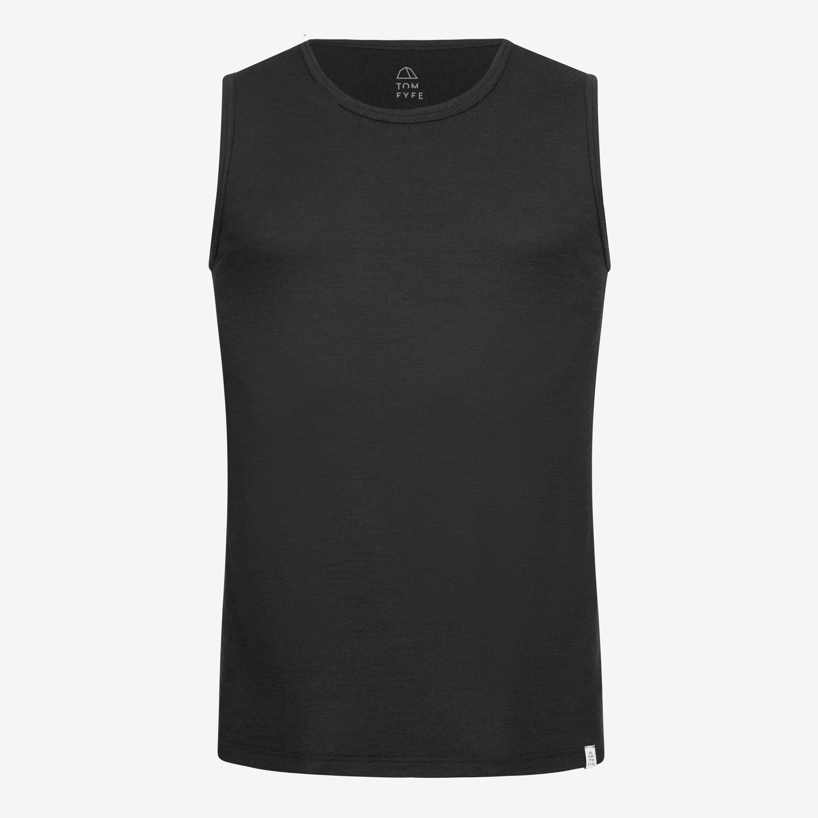 Merino Herren Tank-Top Frontansicht von Tom Fyfe in Schwarz 