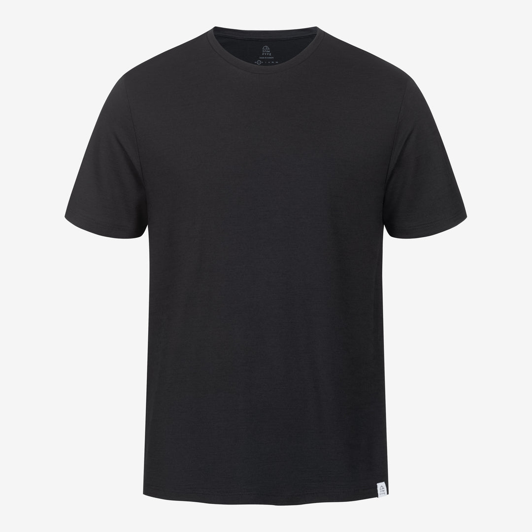 Merino T-Shirt Regular Fit Unisex Frontansicht von TOM FYFE in Schwarz #farbe_schwarz